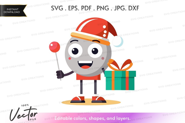 Cheerful christmas character holding gift