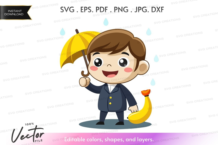 Business monkey with umbrella and banana