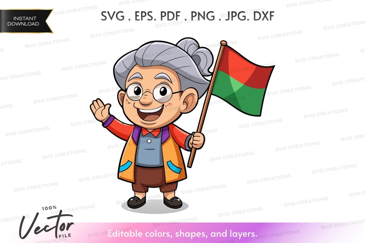 Elderly person holding flag