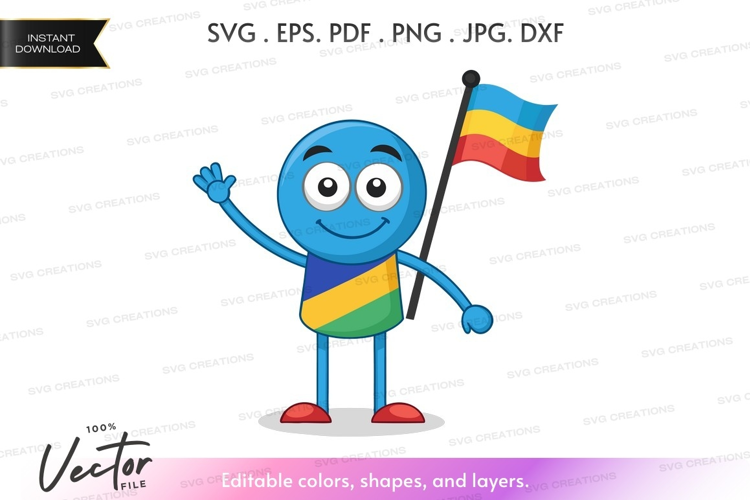 Happy character waving romanian flag