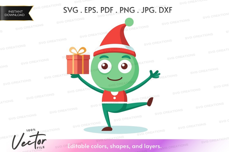 Happy christmas elf holding gift