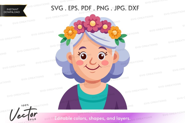 Happy grandmother with flower crown