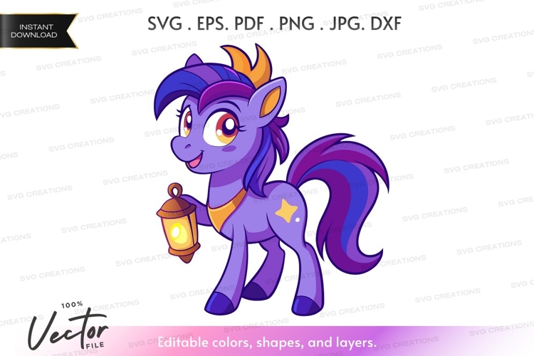 Purple pony with lantern vector silhouette