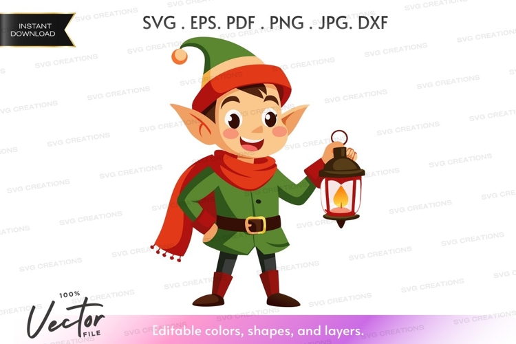 Cheerful elf holding a lantern