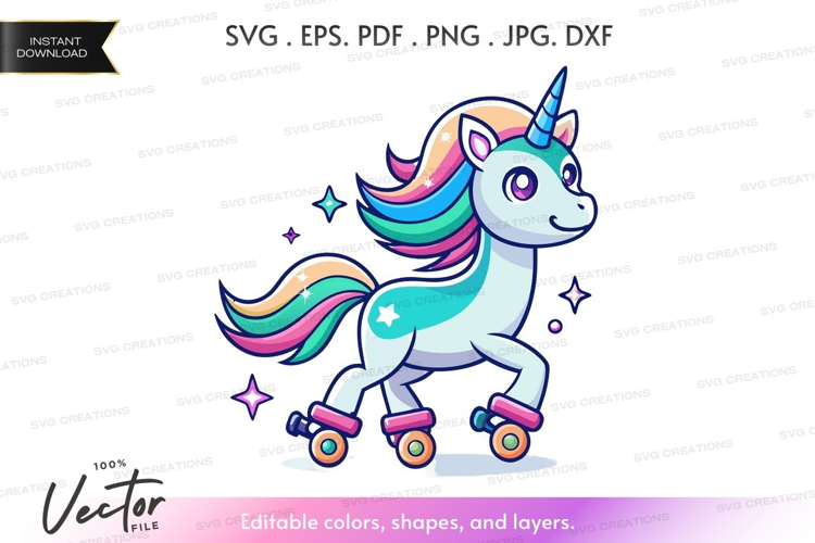 Colorful unicorn on roller skates