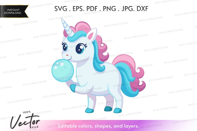 Playful unicorn with bubble vector silhouette