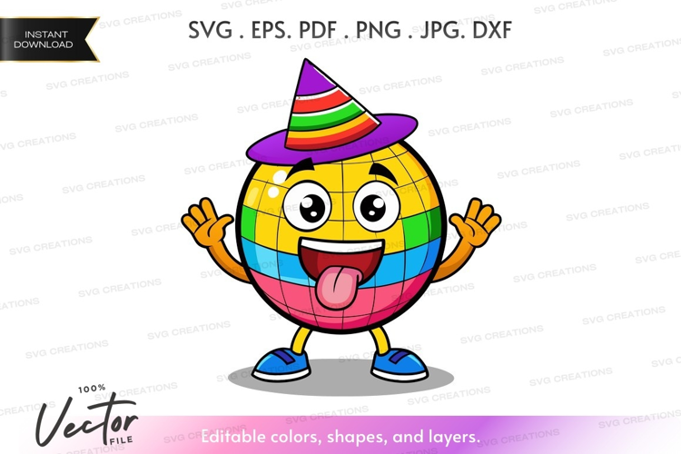Colorful globe character in party hat