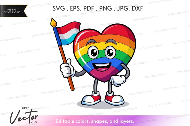 Rainbow heart holding flag