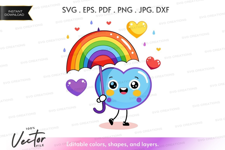 Happy heart with rainbow umbrella