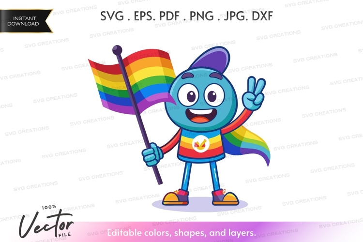 Happy character with rainbow flag