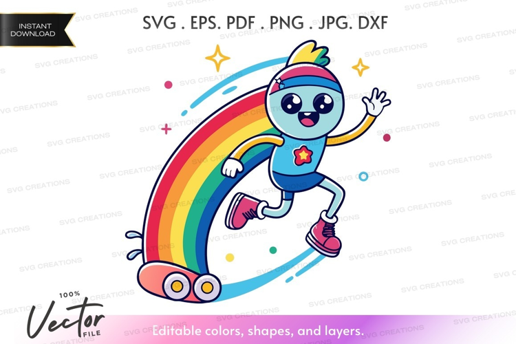 Happy skater on rainbow
