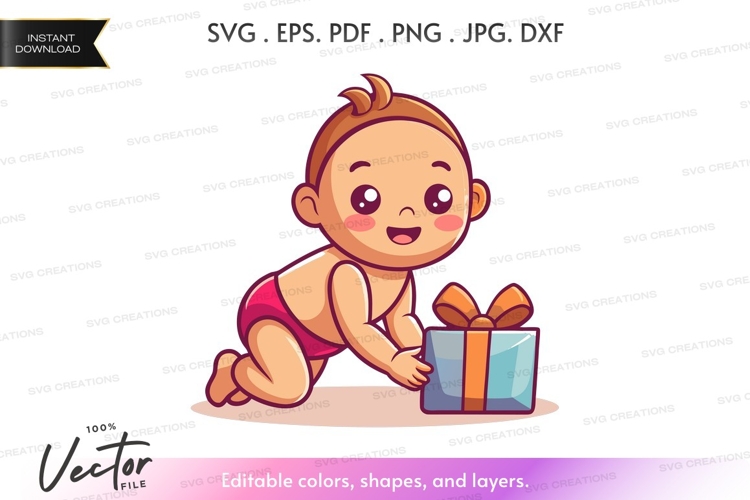 Baby with gift box - vector silhouette