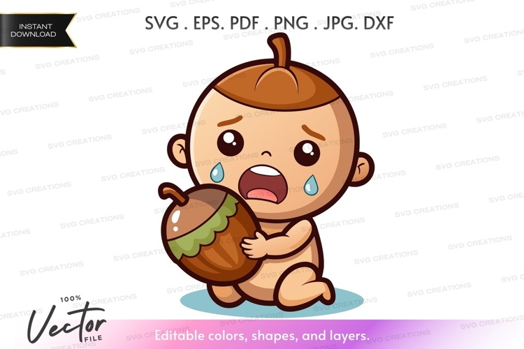 Crying acorn baby vector silhouette