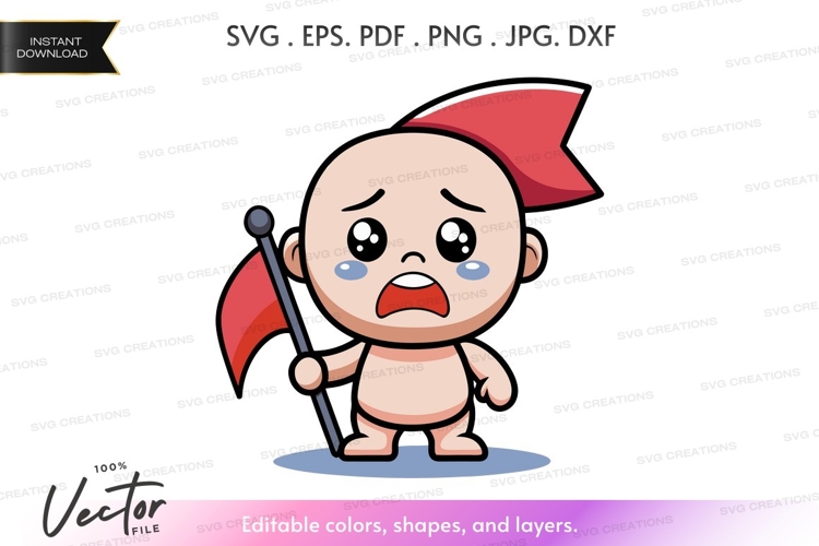 Crying baby holding a flag - vector silhouette