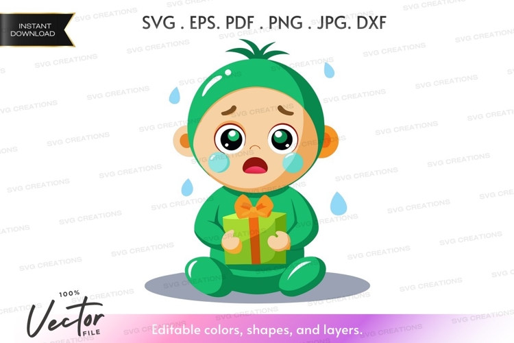 Crying pineapple character holding a gift