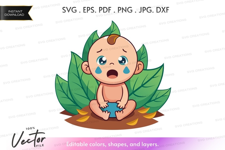 Crying baby in jungle vector silhouette