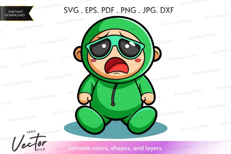 Surprised green alien in space suit