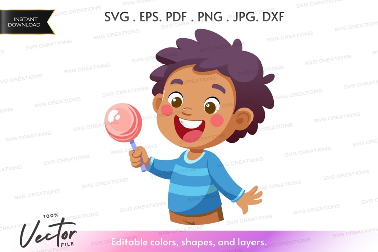 Happy child with lollipop vector silhouette