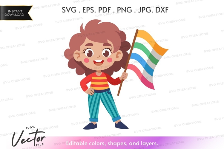 Happy child with rainbow flag
