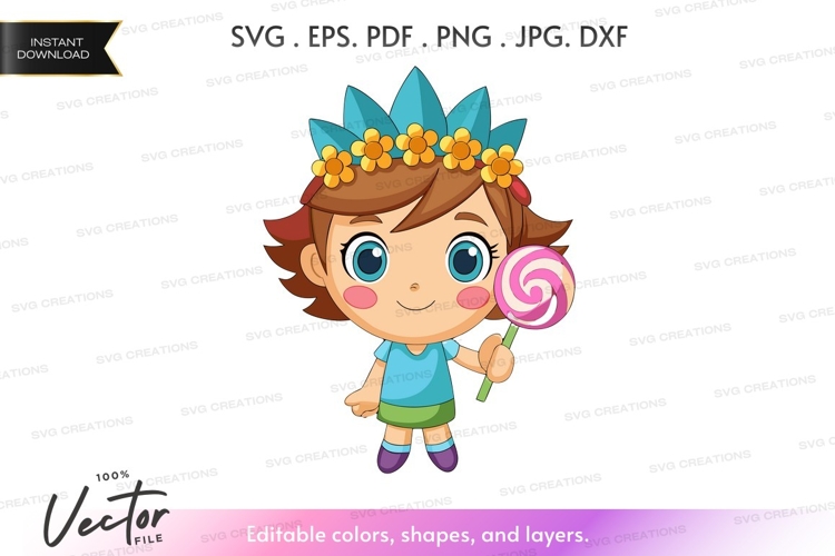 Happy girl with lollipop - vector silhouette