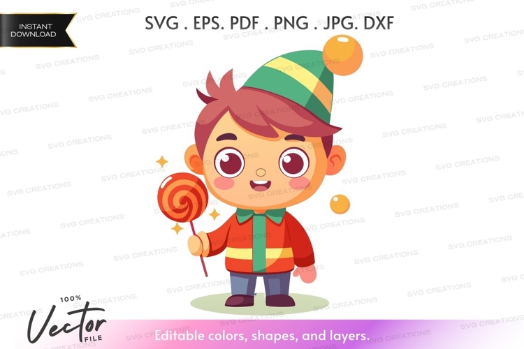 Happy elf with lollipop vector silhouette