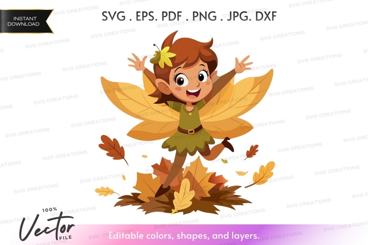 Vector silhouette of a joyful fairy in autumn