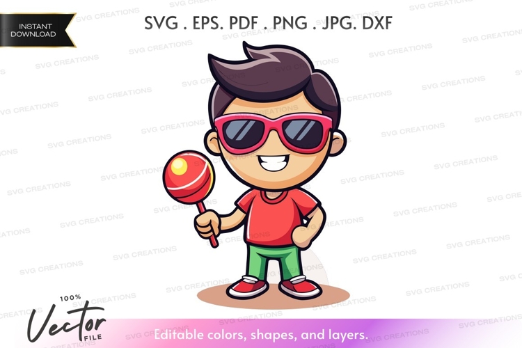 Cool kid with lollipop vector silhouette