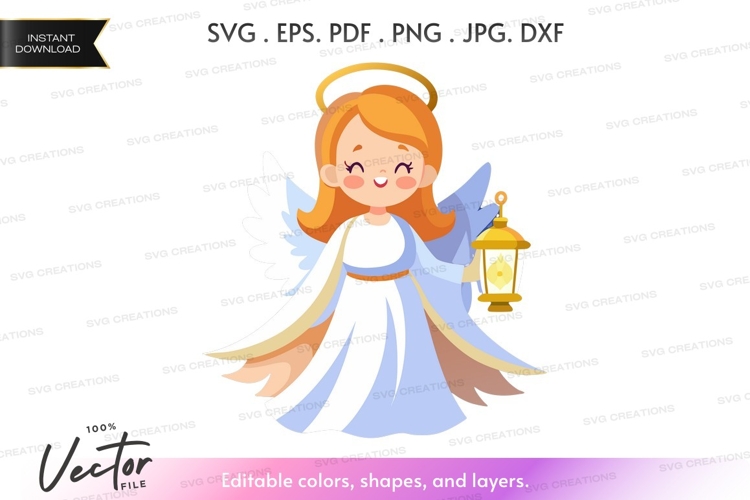 Cute angel holding a lantern