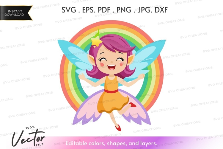 Happy fairy with rainbow