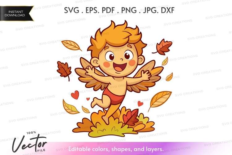 Autumn fairy playing in leaves