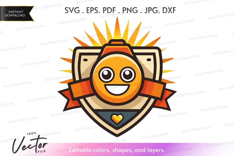 Happy camera vector silhouette