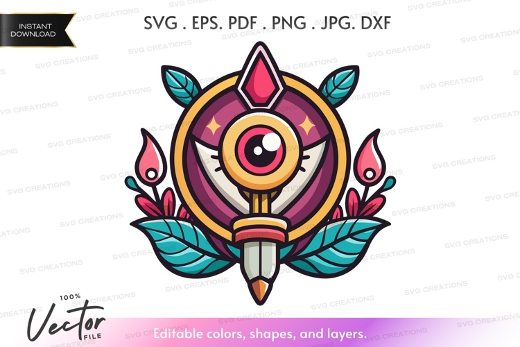 Mystical eye with sword vector silhouette