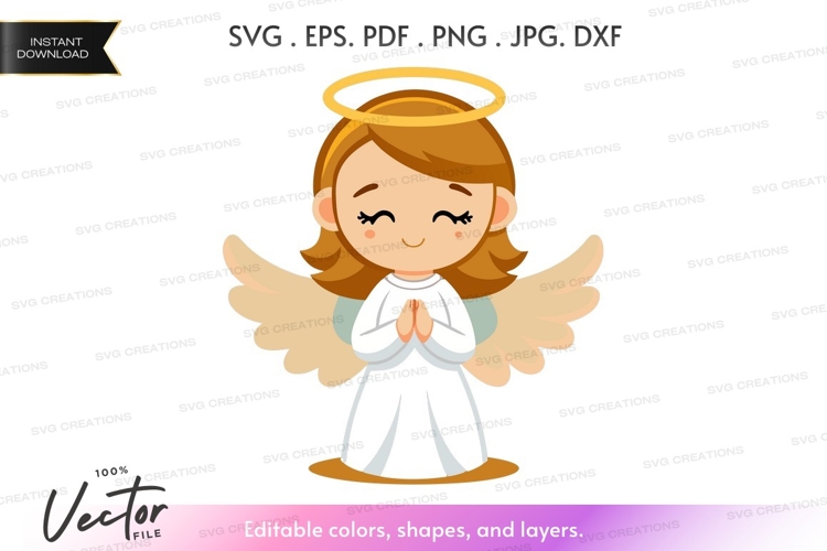 Cute angel girl with hands in prayer