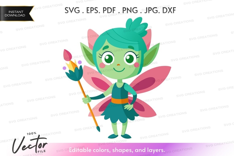 Fairy with magic wand vector silhouette