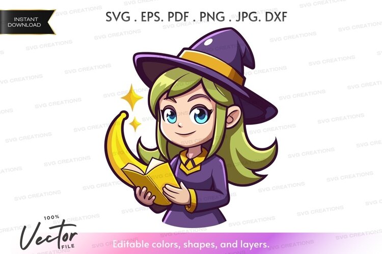 Young witch holding a spell book example image 1