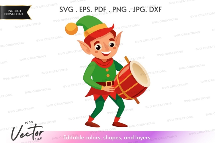 Elf playing drum vector silhouette