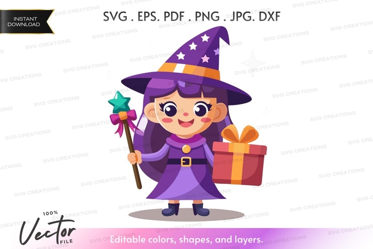 Cute witch holding a gift