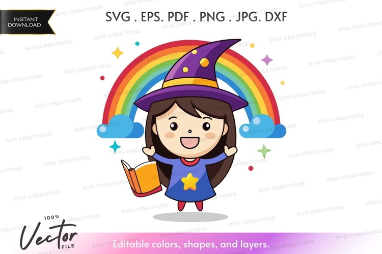 Magical witch with rainbow