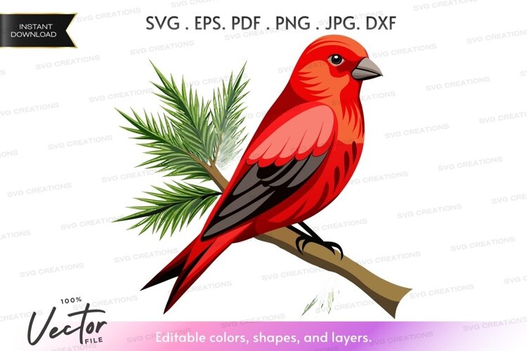 Red bird on a branch example image 1