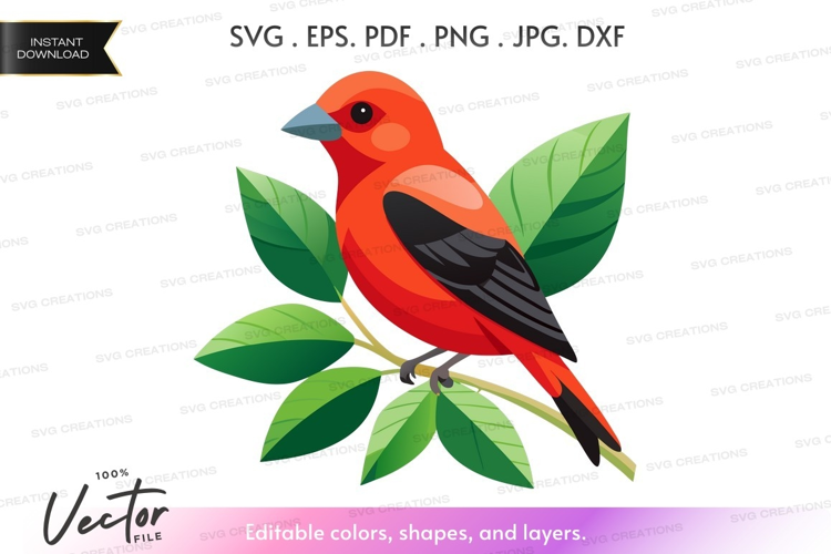 Bright red bird on a branch