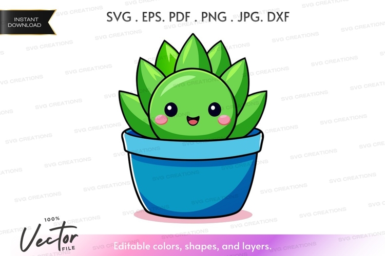 Cute succulent in a pot vector silhouette