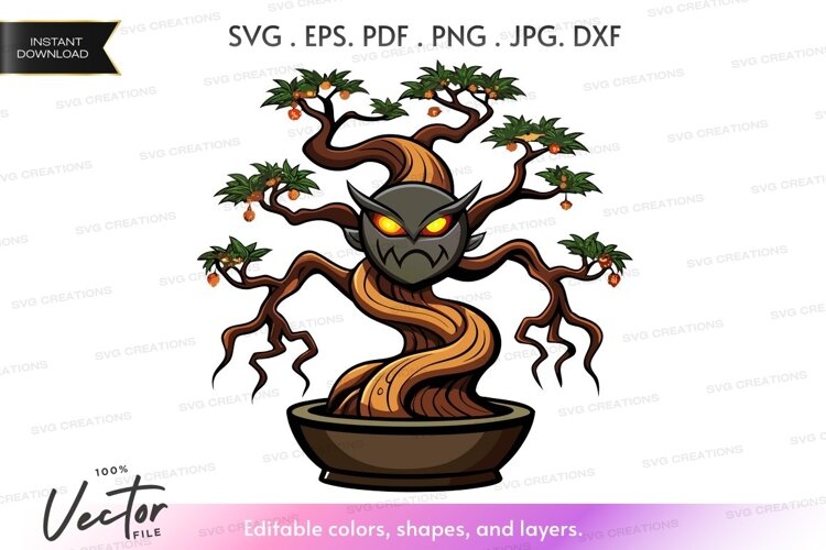 Enchanted bonsai tree with demon face example image 1