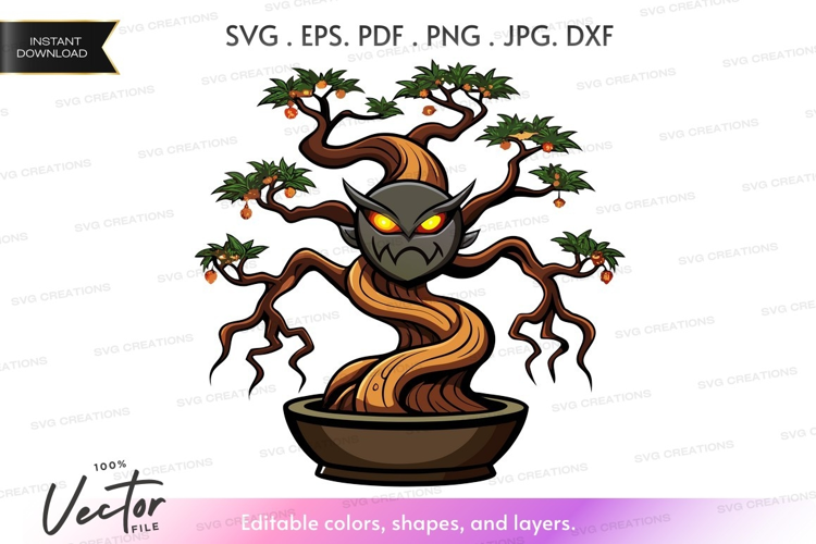 Enchanted bonsai tree with demon face