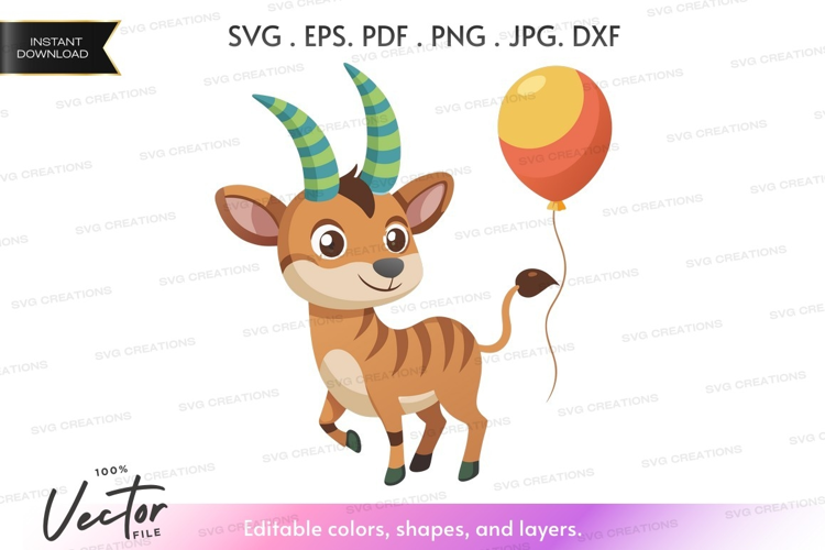 Celebrating goat with balloon
