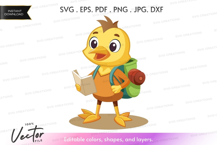 Adventurous duckling with backpack