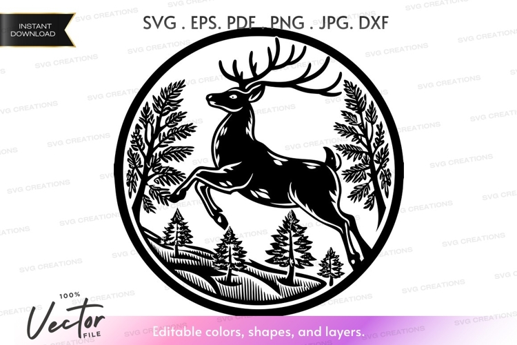 Deer Clipart Black And White Image 13