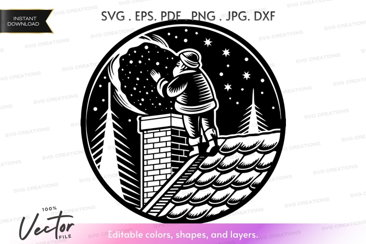 Black And White Santa Clipart Image 15