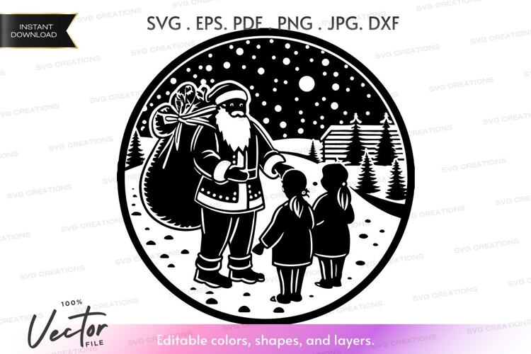 Black And White Santa Clipart Image 14