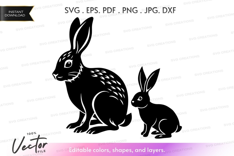 Vector silhouette of adult and baby rabbit