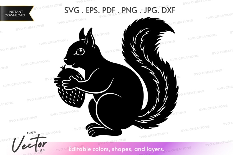 Vector silhouette of a squirrel holding a nut